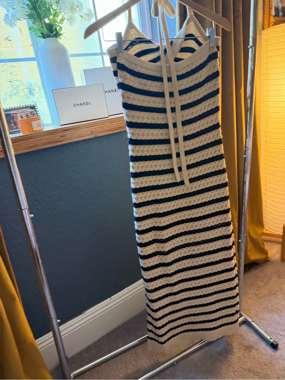 House of Harlow 1960 Striped Halter Midi Dress - Black & Cream - Picture 4 of 5
